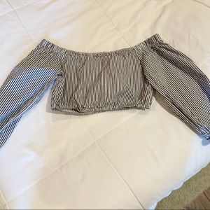 striped off shoulder crop top
